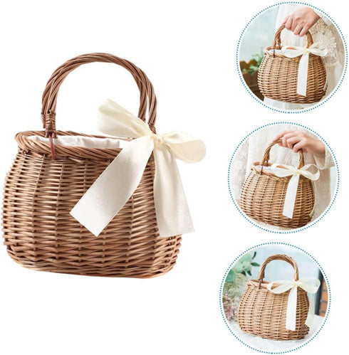 CHILDWEET Woven Flower Basket, Rattan Picnic Basket, Fruit Storage, Woven Pantry Organizer, Hand Basket