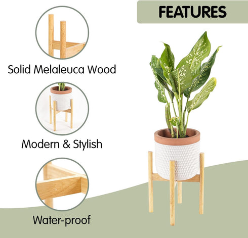 Wood 12.2" x 13.8" Plant Stand Indoor Outdoor, Wooden Single Floor Plant Pot Holder, Natural Plant Stand, Boho Plant Self Holder, Assembly Required (Natural, Excluding Potted Plants)