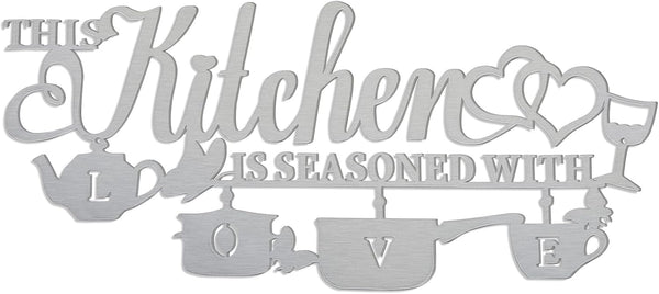 Metal Kitchen Wall Decor, This Kitchen is Seasoned with Love Sign, Rustic Iron Letters for Kitchen Farmhouse