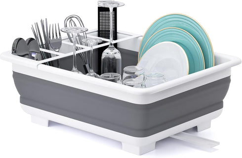 Collapsible Dish Drying Rack, Portable Dinnerware Drainer Organizer for Kitchen, RV Campers, Space Saving Storage Tray