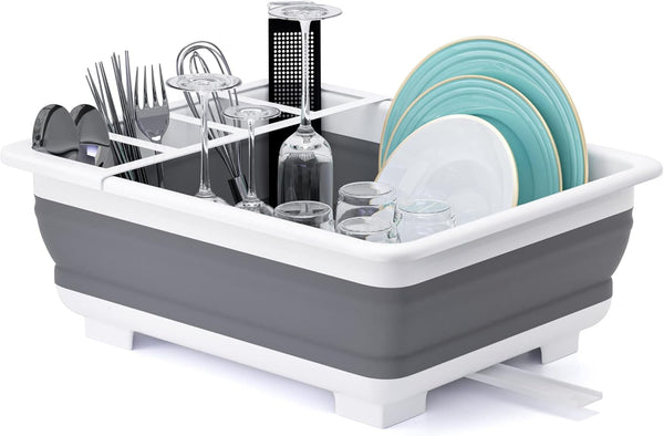 Collapsible Dish Drying Rack, Portable Dinnerware Drainer Organizer for Kitchen, RV Campers, Space Saving Storage Tray