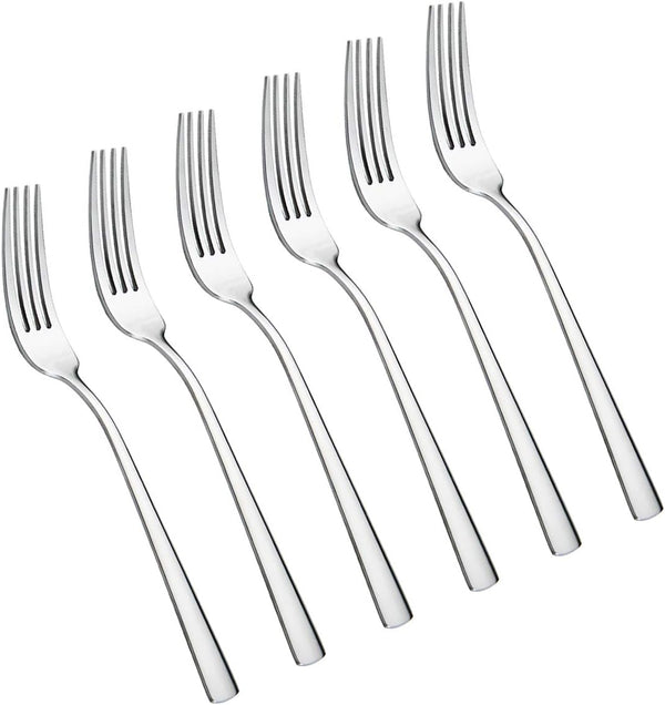 faderic Dinner Forks Set of 6, Stainless Steel Table Forks, 8-Inch, Silver, Square Handle