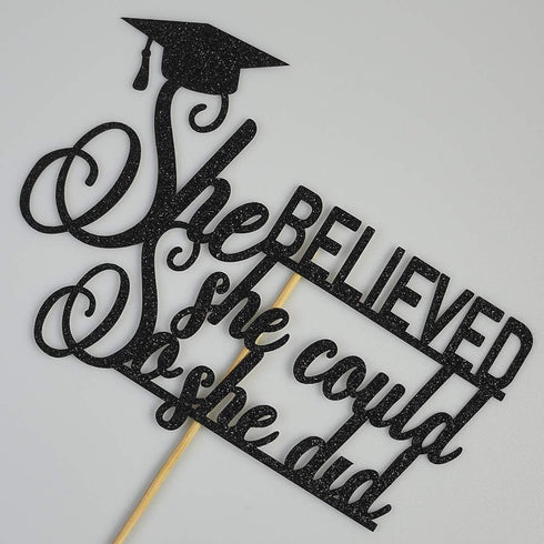 Graduation 2025 Cake Topper, She Did It Cake Sign, Congrats Grad Party Decorations in Black