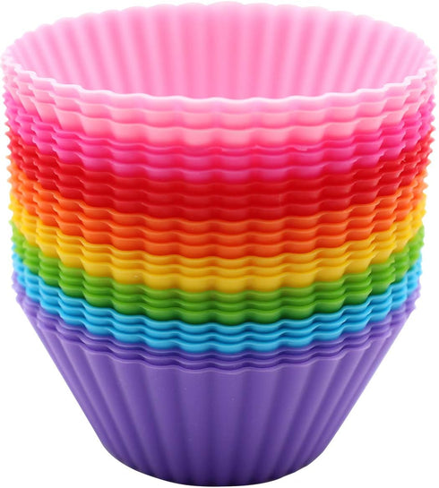 Reusable Silicone Cake Mold 24PCS, Small Baking Cup Truffle Cake Pan Set, 8 Colors Non-Stick