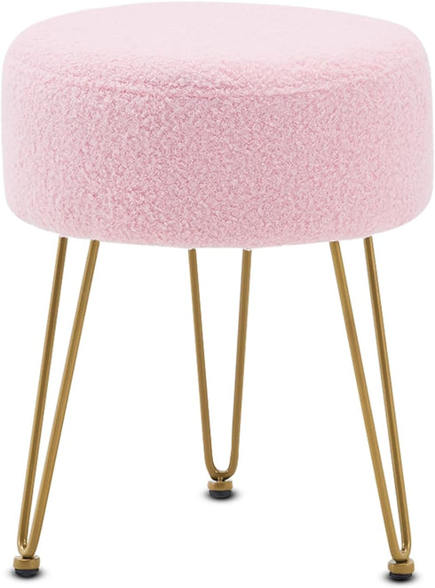 WROCFURSTAR Vanity Stool, Teddy Velvet Ottoman Foot Stool, Dressing Table Seat with Metal