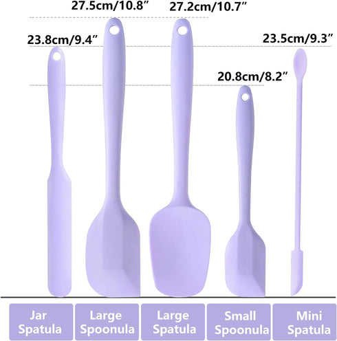 5 Piece Purple Silicone Spatula Set, Heat Resistant Rubber Spatulas Set, Silicone Kitchen Utensils Set Dishwasher Safe for Nonstick Cookware by DUFEIMOY