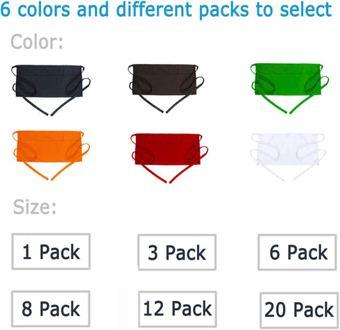 BOHARERS Black Waist Apron with 3 Pockets - Short Aprons for Waitress Waiter Server