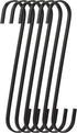 6-Pack 8 Inch Black Chrome Finish Steel Hanging Flat Hooks, Heavy-Duty S Hooks for Kitchenware, Gardening Tools