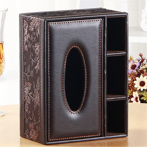 Leather Tissue Box Cover, Rectangular and Multifunction Remote Control Caddy, Desk Organizer Storage for Office and