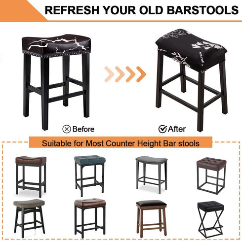 Set 4 Counter Counter #6 Bar Stool Cover Rectangle of Printed Stretch Height Bar stools Slipcovers Saddle Stool