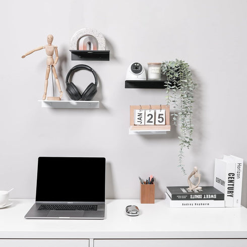 8 inch Small Metal Shelves for Wall, Self-Adhesive Floating Corner Shelves with Cable Clip, Wall Mounted, Renter