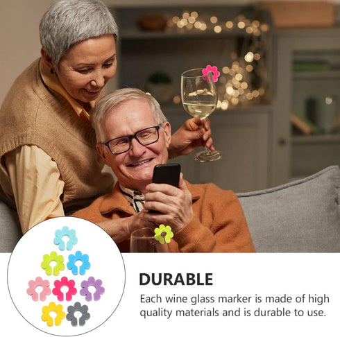 UPKOCH Flower Glass Markers, 16pcs Floral Wine Charms for Drink Markers, Silicone Flower Party Drink Charms