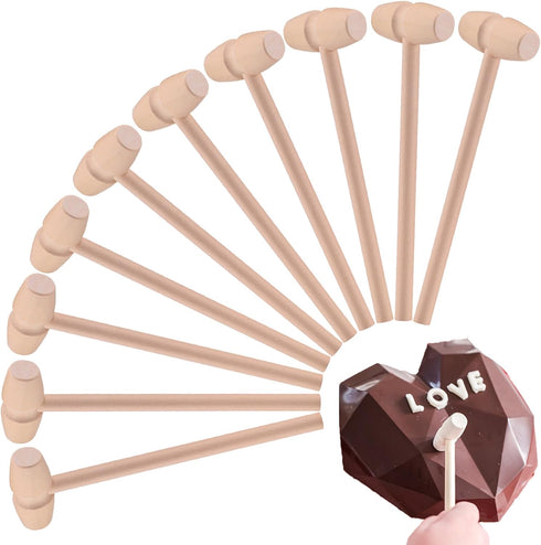 CJFocus 24 Pcs Mini Wooden Hammer for Chocolate Breakable Heart, Seafood Shellfish Crab
