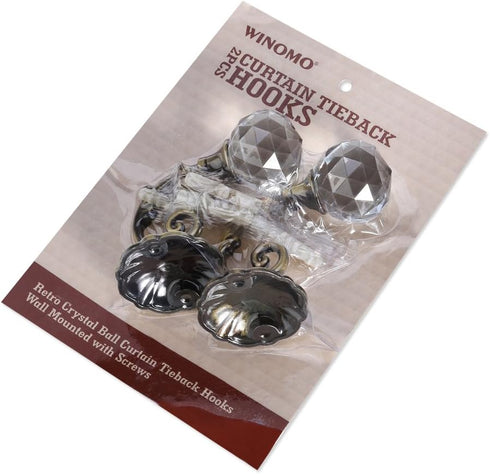 Curtain Tieback Hooks - Drapery Holdbacks with Crystal Ball Design, Metal Curtain Holdback (Bronze 2pcs)