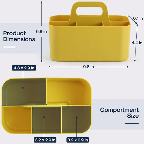 Multiuse Caddy Organizer with Handle - Stackable Plastic Bin Basket - Divided Storage Tote Holder for Art Craft Supplies, Makeup, Bathroom, Shower, Cleaning, Kitchen, Office, Dorm, Desktop - Yellow by AOZITA
