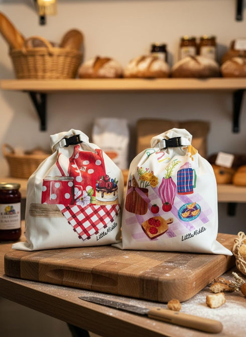 2 XL Beeswax Bread Bags for Homemade Bread, Sourdough Reusable, Plastic-Free, Keeps Fresh, Washable, Compostable (Beige