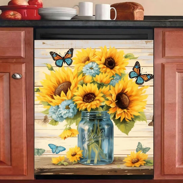 Generic Red Truck Magnet Dishwasher Front Door Covers, Spring Flower Kitchen Decor, Truck Dishwasher Panel Decal,