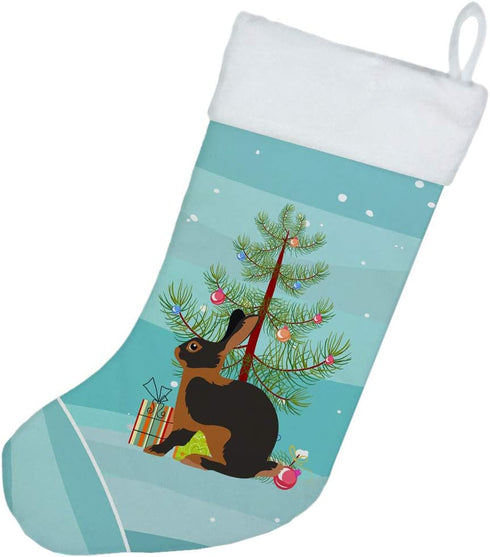 Caroline's Treasures BB9330CS Tan Rabbit Christmas Stocking, Teal Fireplace Hanging Stockings for Holiday Decor