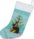 Caroline's Treasures BB9330CS Tan Rabbit Christmas Stocking, Teal Fireplace Hanging Stockings for Holiday Decor
