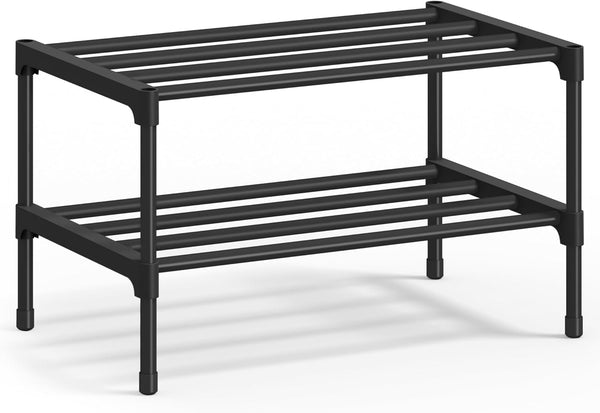 SONGMICS 2-Tier Shoe Rack for Closet, Compact Metal Shoe Organizer Shelf for
