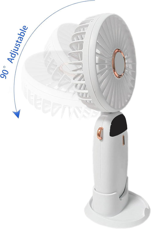 Portable Handheld Fan, Type-C Rechargeable 2000mAh Desk Personal Fan, 90° Adjustable Neck Fan with 5 Speed Wind (White)