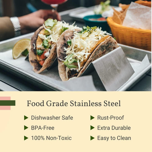 Pack of 4 Stainless Steel Taco Holder Stand - Truck Tray Style, Each Rack Holds 3 Tacos