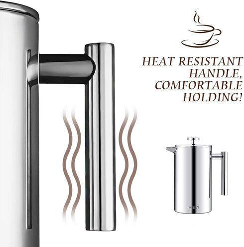 Small French Press Coffee Maker, 12OZ/350ML Stainless Steel Insulated Coffee Press with 2 Filters, 0.35 Liter (Silver)