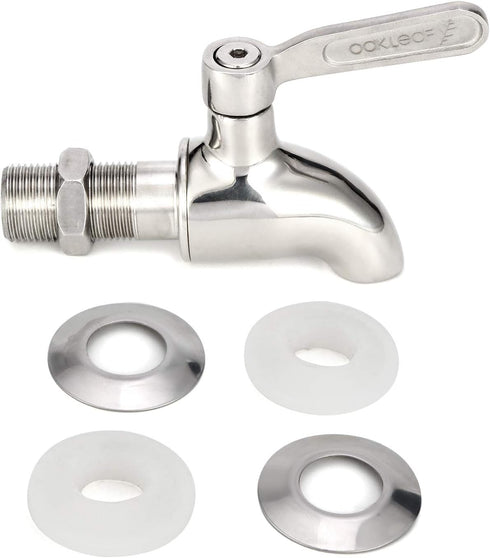 Oak Leaf Replacement Spigot for Beverage Dispenser, Stainless Steel Faucet, Food Grade, 2 Pack