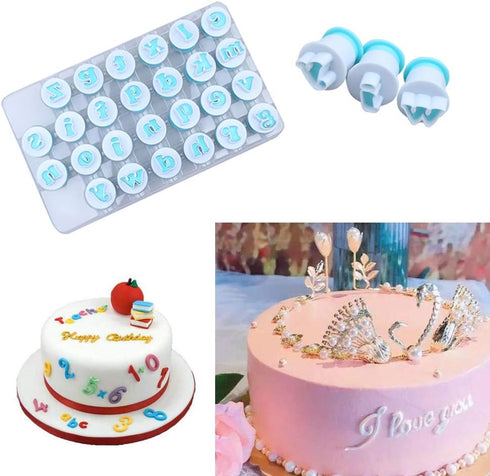 26PCS Cookie Stamp Set, Alphabet Letter and Number Fondant Cutters for DIY Cookie Biscuit Molds