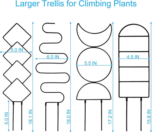 HENABLE 4 Packs 19 4 in Heighten Trellis for Climbing Plants Indoor, Small Garden Metal Trellis for Potted Plants