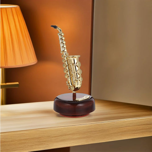 TOPPERFUN 7.9in Mini Saxophone Music Box, Classic Home Decorative Saxophone, Small Musical Mum Trinket Instrument