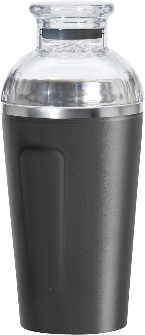 OGGI Groove Insulated Cocktail Shaker, 17oz Double Wall Vacuum Insulated Stainless Steel Mixer with Built-In Strainer