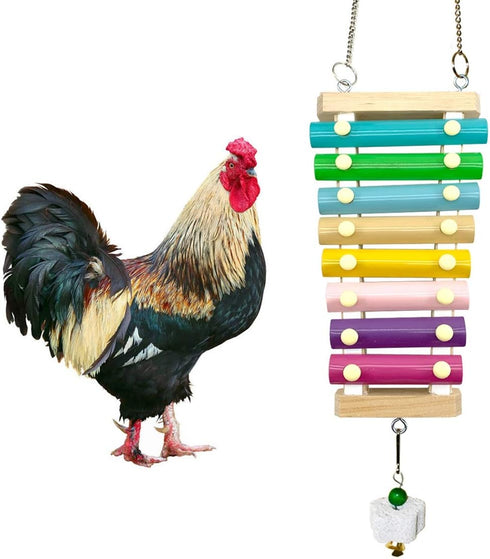 Vehomy Chicken Xylophone Toy for Hens Suspensible Wood Xylophone Toy with 8 Metal