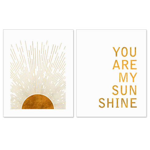 You Are My Sunshine Art, Sun Rise Wall Decor for Kid Room, Set of 2 Prints (8X10 INCH) - No Frame, Boho Minimalist