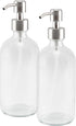 Cornucopia Brands 16-Ounce Clear Glass Bottles with Stainless Steel Pumps (2 Pack) - Great for Liquid Soaps & Essential