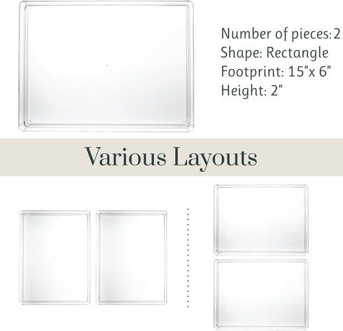STORi SimpleSort 2-Piece Stackable Clear Drawer Organizer Set, 12" x 9" x 2" Rectangle Trays