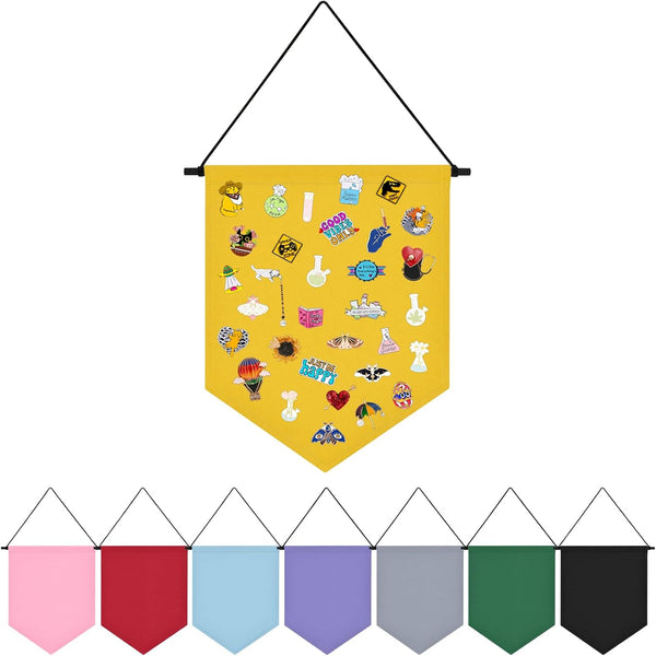 Wall Hanging Brooch Organizer Storage Board, Colorful Enamel Pin Badge Canvas Display Banner, 12.6x10in (Yellow)