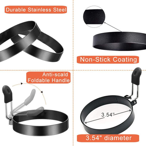 3.5" Set 2 COTEY Egg Rings of with Silicone Handle, Large Ring for Frying Eggs, Round Mold for English Muffins