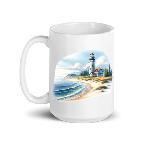 Lighthouse Beach Themed Ocean Lover Ceramic 15oz Coffee Mug Nautical (L1)