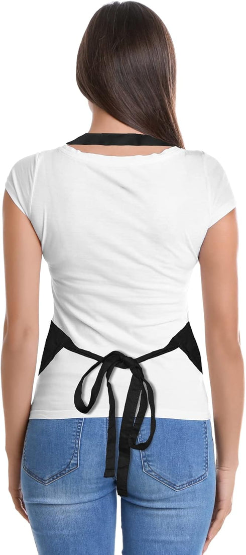 DALIX Apron Commercial Restaurant Home Bib Spun Poly Cotton Kitchen Aprons with 2 Pockets in Black