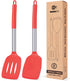 Pack of 2 Silicone Solid Turner, Non Stick Slotted Kitchen Spatulas, High Heat Resistant BPA Free (Red)