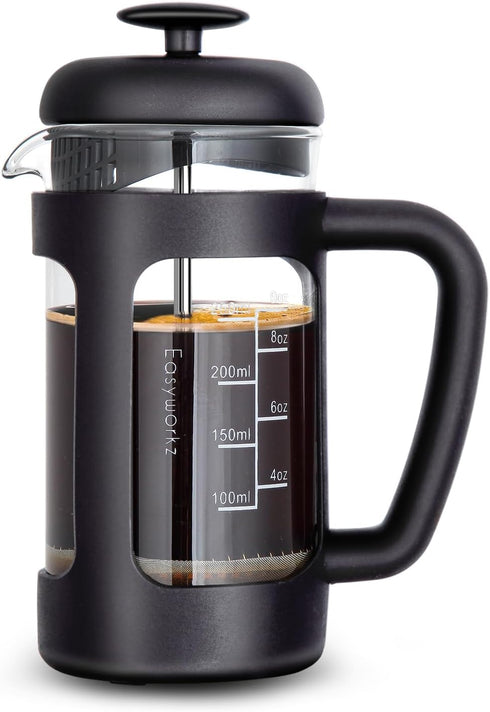 Easyworkz French Press - 12 oz Coffee Tea Maker with Borosilicate Glass and Soft Grip Handle