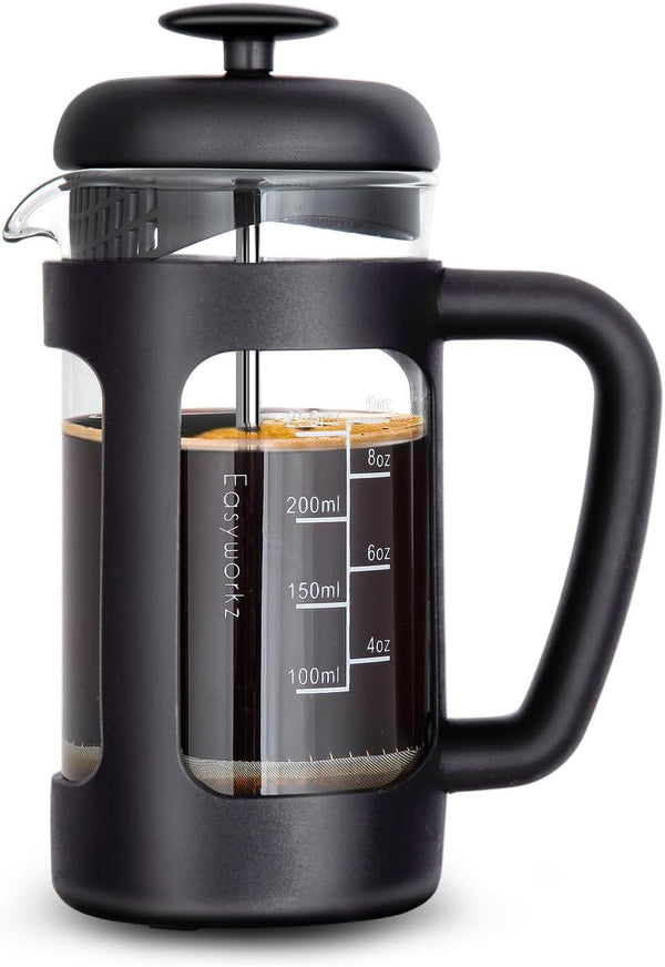 Easyworkz French Press - 12 oz Coffee Tea Maker with Borosilicate Glass and Soft Grip Handle