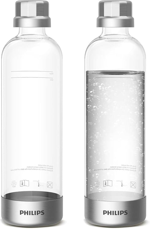 PHILIPS Carbonating Bottles ADD916/37, 1L Twin Pack Reusable PET Sparkling Water Bottles