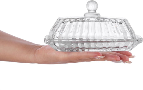 Countertop Clear Glass Butter Dish with Lid for - Refrigerator Door Shelf, Glass Butter Keeper Container, Butter Holder