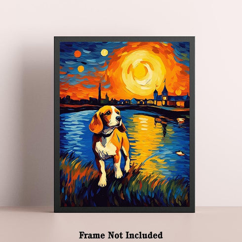 Bestbuddy Pet 11X14 Unframed Starry Night Van Gogh Inspired Beagle Dog Oil Painting Art Print Wall Decor AP126