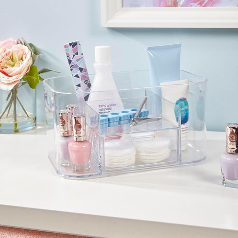 STORi Bliss Clear Makeup Organizer for Countertop, Divided Bathroom Storage Drawer, Makeup Brush Holder