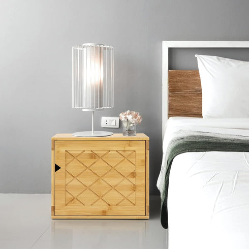 Fasmov Cube Storage Organizer, Bamboo Cube Bookshelf, Stackable Connect Storage Cube Cubby Organizer with Door