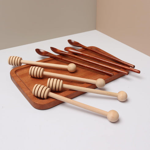 6.3Inch Wooden Honey Dipper Sticks: Long Handle Coffee Stirring Spoons - Honey Comb Sticks - Honey Wand for Honey Jar