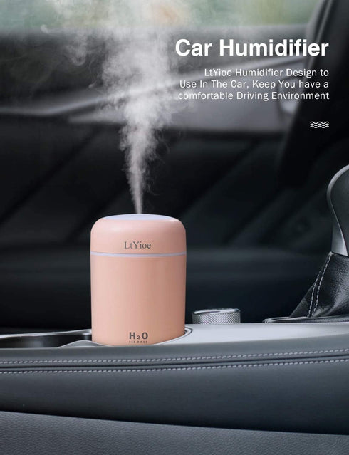 Mini Humidifier Cool Colorful USB Personal Desktop for Car, Office, Bedroom, Auto Shut-Off, 2 Mist Modes, Quiet (Pink)